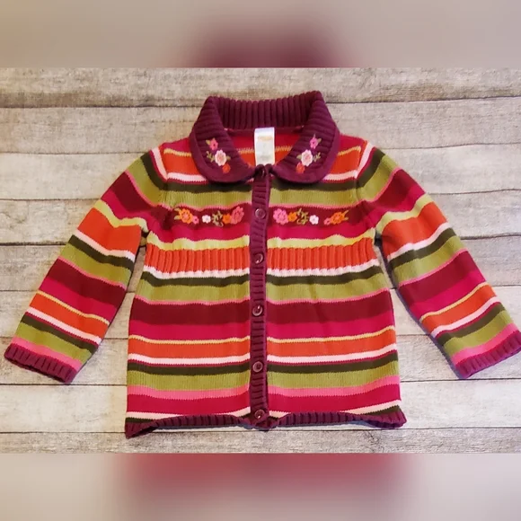 Gymboree Butterfly Girl Embroidered Flower Stripe Cardigan Sweater Girls Size 2T - Picture 1 of 5